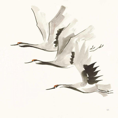 Zen Cranes II Warm White Modern Wood Framed Art Print by Paschke, Chris