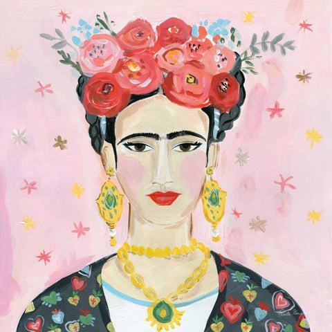 Homage to Frida Shoulders Gold Ornate Wood Framed Art Print with Double Matting by Zaman, Farida