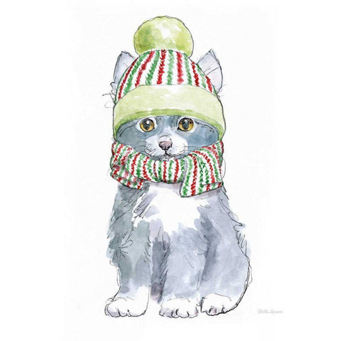 Christmas Kitties II Square White Modern Wood Framed Art Print by Grove, Beth