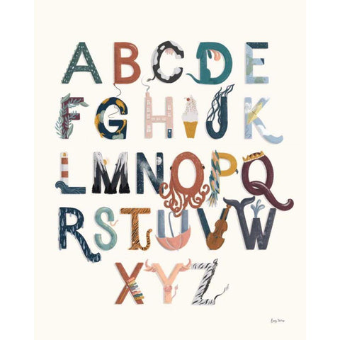 Alphabet A to Z Black Modern Wood Framed Art Print with Double Matting by Thorns, Becky