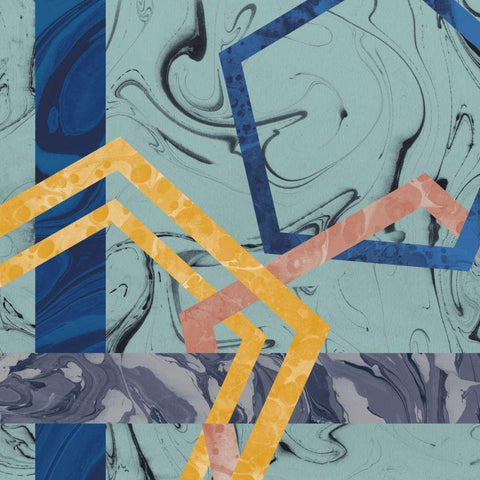 Terrazzo I Blue Black Ornate Wood Framed Art Print with Double Matting by Wild Apple Portfolio