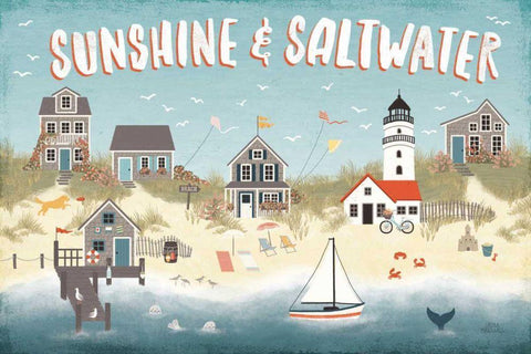 Seaside Village I White Modern Wood Framed Art Print with Double Matting by Marshall, Laura