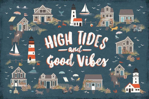 Seaside Village IV White Modern Wood Framed Art Print with Double Matting by Marshall, Laura