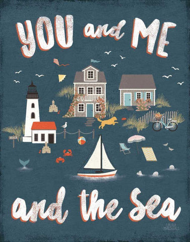 Seaside Village V Black Ornate Wood Framed Art Print with Double Matting by Marshall, Laura