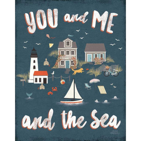 Seaside Village V Black Modern Wood Framed Art Print with Double Matting by Marshall, Laura