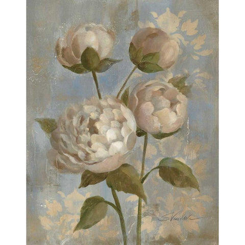 Peony on Soft Blue - Original Gold Ornate Wood Framed Art Print with Double Matting by Vassileva, Silvia