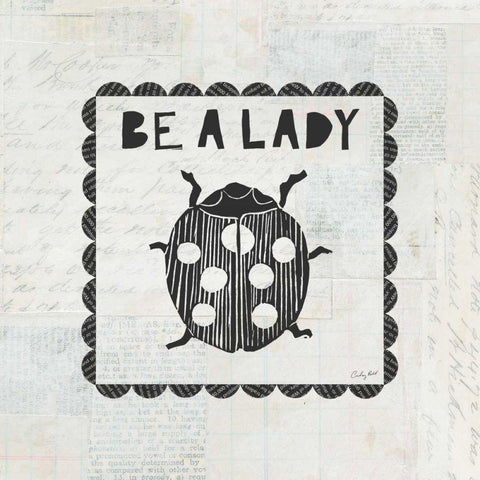 Ladybug Stamp Be A Lady Black Modern Wood Framed Art Print by Prahl, Courtney
