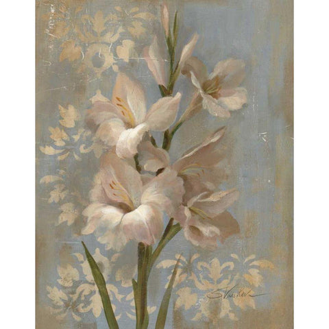 Gladiola on Soft Blue - Original Gold Ornate Wood Framed Art Print with Double Matting by Vassileva, Silvia