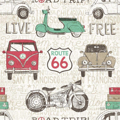 American Road Trip Pattern I Black Ornate Wood Framed Art Print with Double Matting by Towne, Oliver
