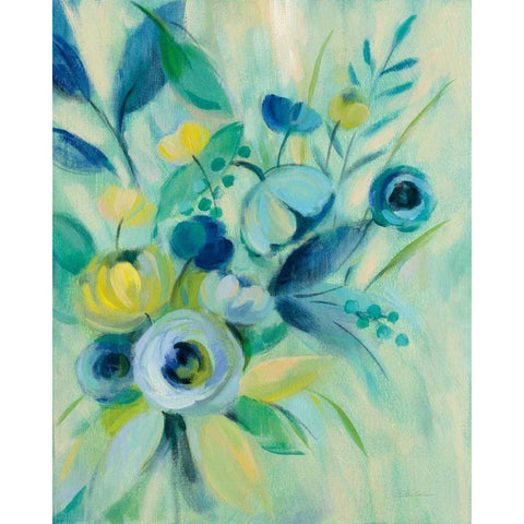 Elegant Blue Floral I Black Modern Wood Framed Art Print with Double Matting by Vassileva, Silvia