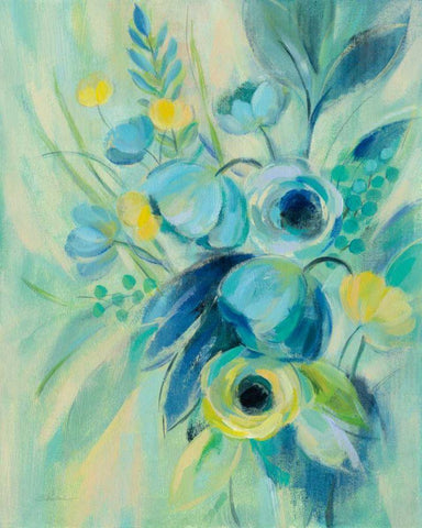 Elegant Blue Floral II White Modern Wood Framed Art Print with Double Matting by Vassileva, Silvia