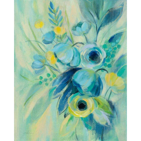 Elegant Blue Floral II White Modern Wood Framed Art Print by Vassileva, Silvia