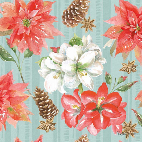 Holiday Flora Pattern IC Black Ornate Wood Framed Art Print with Double Matting by Grove, Beth