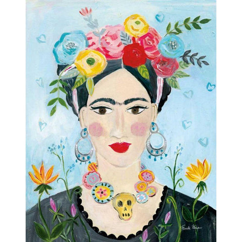 Homage to Frida II Black Modern Wood Framed Art Print with Double Matting by Zaman, Farida