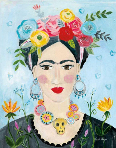 Homage to Frida II White Modern Wood Framed Art Print with Double Matting by Zaman, Farida