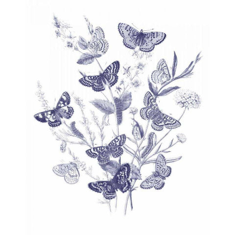 Butterfly Bouquet I Blue Black Modern Wood Framed Art Print by Wild Apple Portfolio