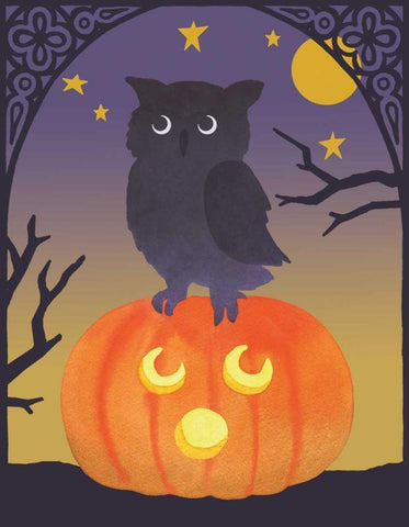 Halloween Critter III Light Owl White Modern Wood Framed Art Print with Double Matting by Grove, Beth