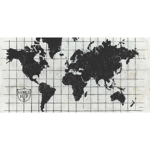 Black Gild World Map I Crest Black Modern Wood Framed Art Print with Double Matting by Lovell, Kathrine