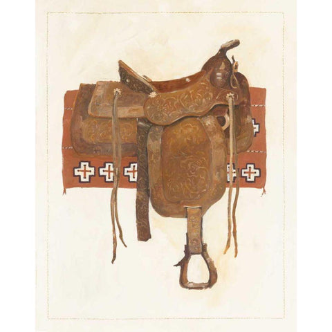 Western Saddle I Light Gold Ornate Wood Framed Art Print with Double Matting by Tillmon, Avery