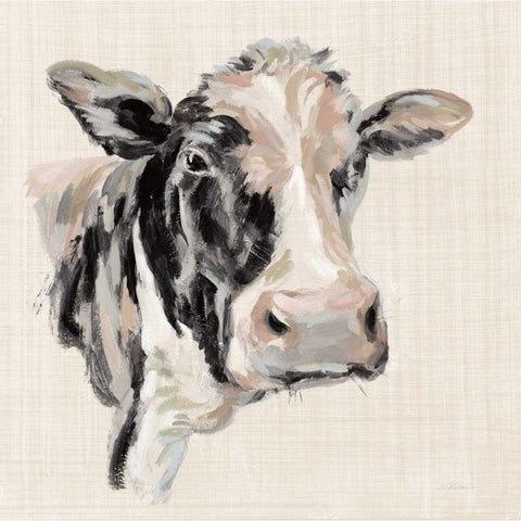 Expressionistic Cow I Neutral Linen Black Modern Wood Framed Art Print with Double Matting by Vassileva, Silvia