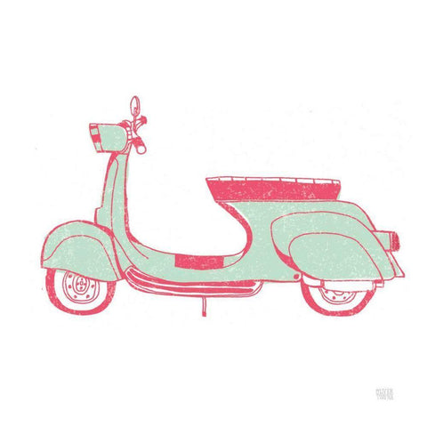 Road Trip Vespa Pink Green Black Modern Wood Framed Art Print by Towne, Oliver