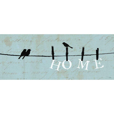 Birds on a Wire - Home White Modern Wood Framed Art Print by Pela