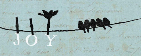 Birds on a Wire - Joy Black Ornate Wood Framed Art Print with Double Matting by Pela