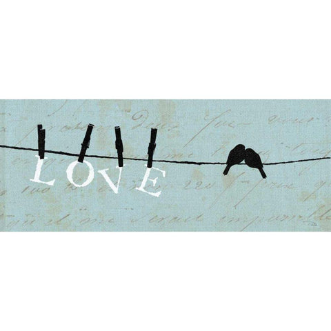 Birds on a Wire - Love Black Modern Wood Framed Art Print with Double Matting by Pela