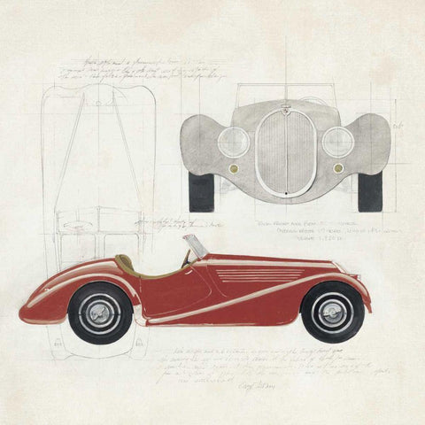 Roadster I Red Car White Modern Wood Framed Art Print with Double Matting by Tillmon, Avery