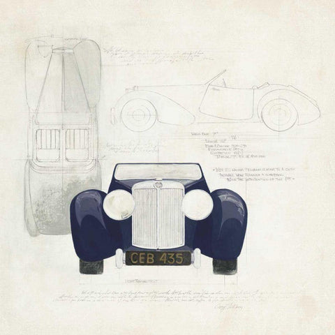 Roadster II Blue Car White Modern Wood Framed Art Print by Tillmon, Avery