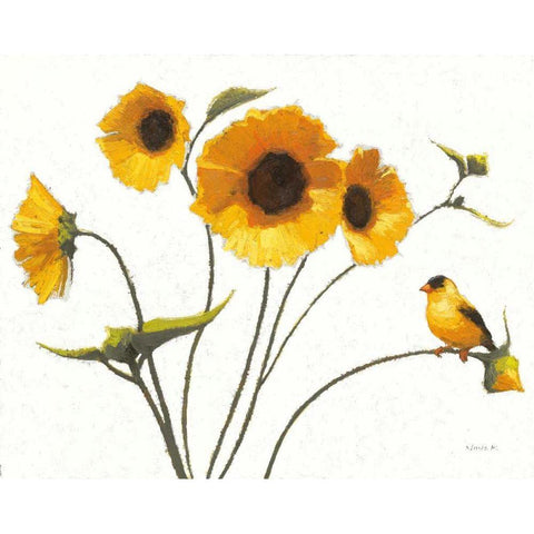 Sunny Flowers IV Light Gold Ornate Wood Framed Art Print with Double Matting by Novak, Shirley