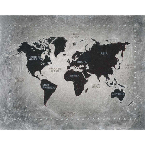Riveting World Map Black Modern Wood Framed Art Print by Wiens, James