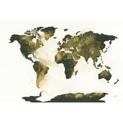 World Map Gold Dust Black Modern Wood Framed Art Print by Paschke, Chris