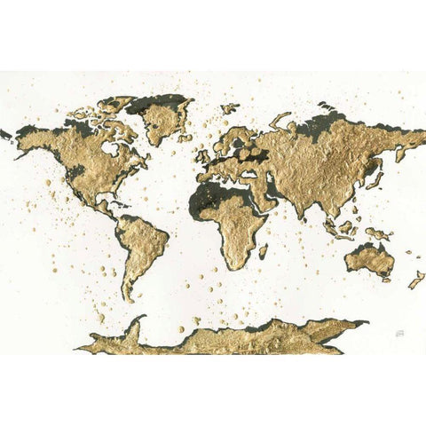 World Map Gold Leaf Gold Ornate Wood Framed Art Print with Double Matting by Paschke, Chris