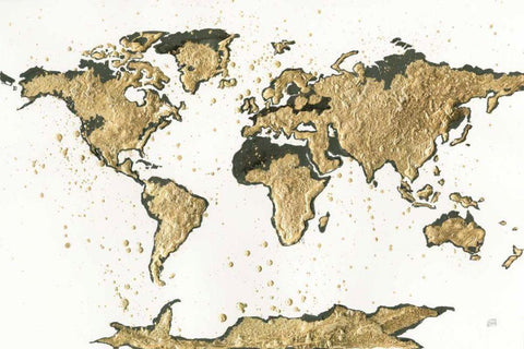 World Map Gold Leaf Black Ornate Wood Framed Art Print with Double Matting by Paschke, Chris