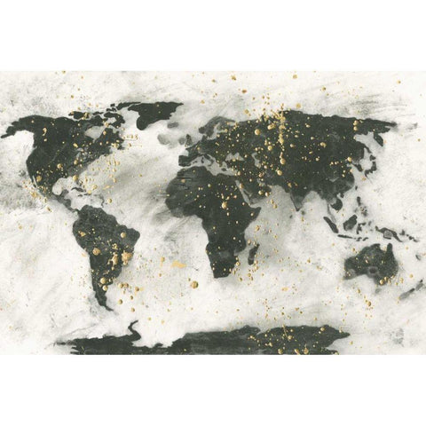 World Map Gold Speckle White Modern Wood Framed Art Print by Paschke, Chris