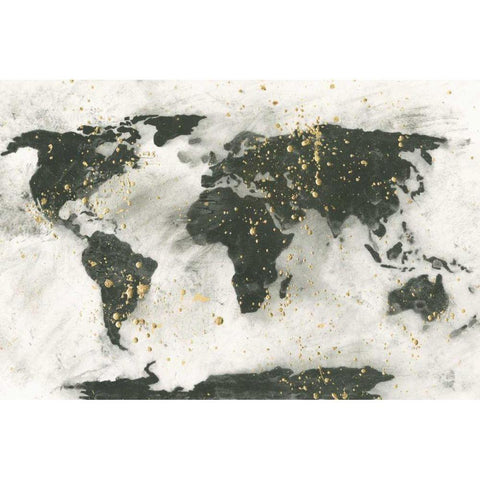 World Map Gold Speckle Black Modern Wood Framed Art Print with Double Matting by Paschke, Chris