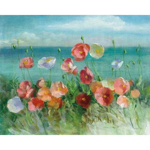 Coastal Poppies Gold Ornate Wood Framed Art Print with Double Matting by Nai, Danhui