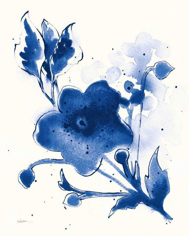 Independent Blooms Blue II v2 White Modern Wood Framed Art Print with Double Matting by Novak, Shirley