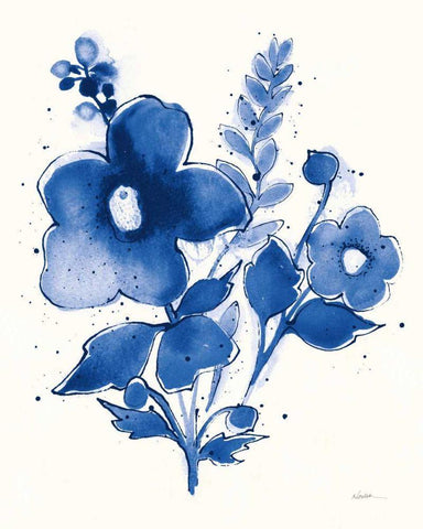 Independent Blooms Blue IV v2 White Modern Wood Framed Art Print with Double Matting by Novak, Shirley