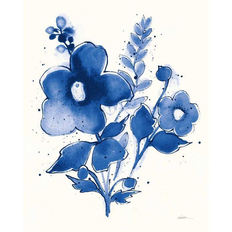 Independent Blooms Blue IV v2 Gold Ornate Wood Framed Art Print with Double Matting by Novak, Shirley