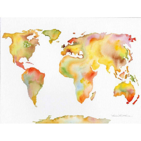 Watercolor World Map Gold Ornate Wood Framed Art Print with Double Matting by McKenna, Kathleen Parr