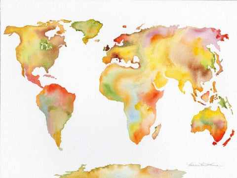 Watercolor World Map Black Ornate Wood Framed Art Print with Double Matting by McKenna, Kathleen Parr