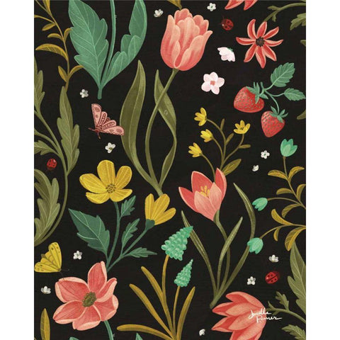 Spring Botanical Pattern IA Black Modern Wood Framed Art Print with Double Matting by Penner, Janelle