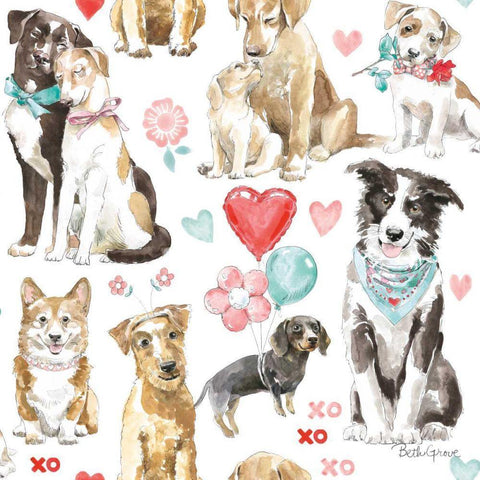 Paws of Love Pattern IA Black Ornate Wood Framed Art Print with Double Matting by Grove, Beth
