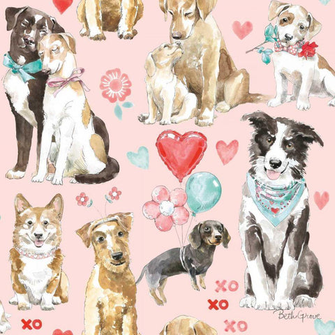 Paws of Love Pattern IB Black Modern Wood Framed Art Print with Double Matting by Grove, Beth