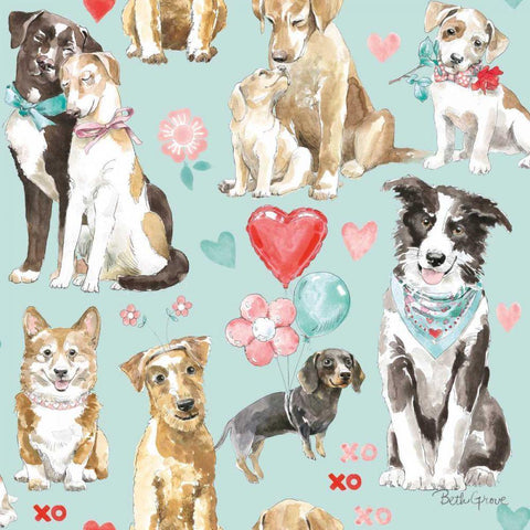 Paws of Love Pattern IC Black Ornate Wood Framed Art Print with Double Matting by Grove, Beth