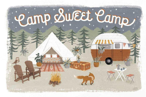 Gone Glamping I Black Ornate Wood Framed Art Print with Double Matting by Marshall, Laura