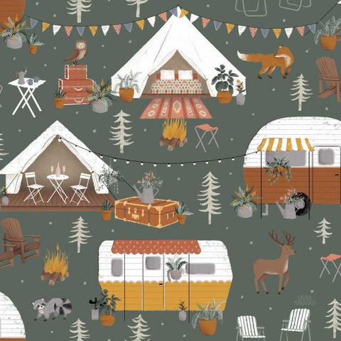 Gone Glamping Pattern ID White Modern Wood Framed Art Print with Double Matting by Marshall, Laura
