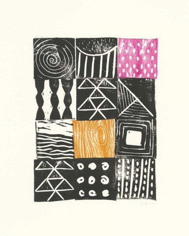 Block Print V Black Ornate Wood Framed Art Print with Double Matting by Prahl, Courtney